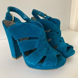Gorgeous blue suede Jessica Simpson platform sandal